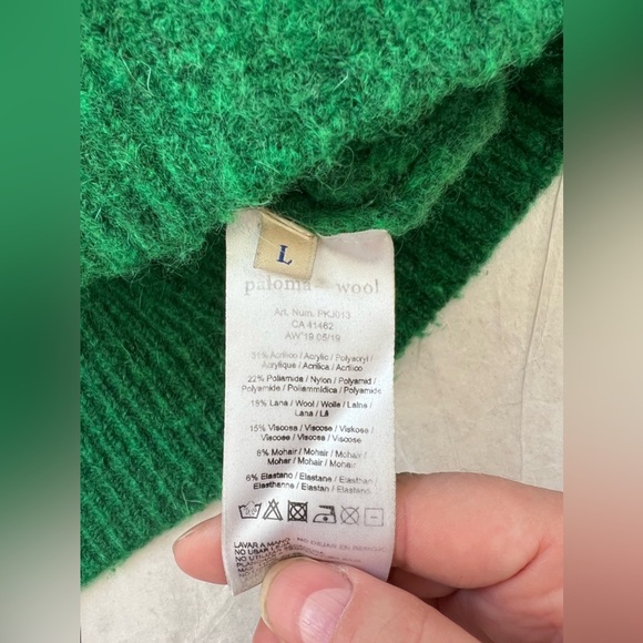 Paloma Wool Himalaya Green Wool Mohair Blend Textured Sweater Size L Mock Neck - Picture 11 of 11